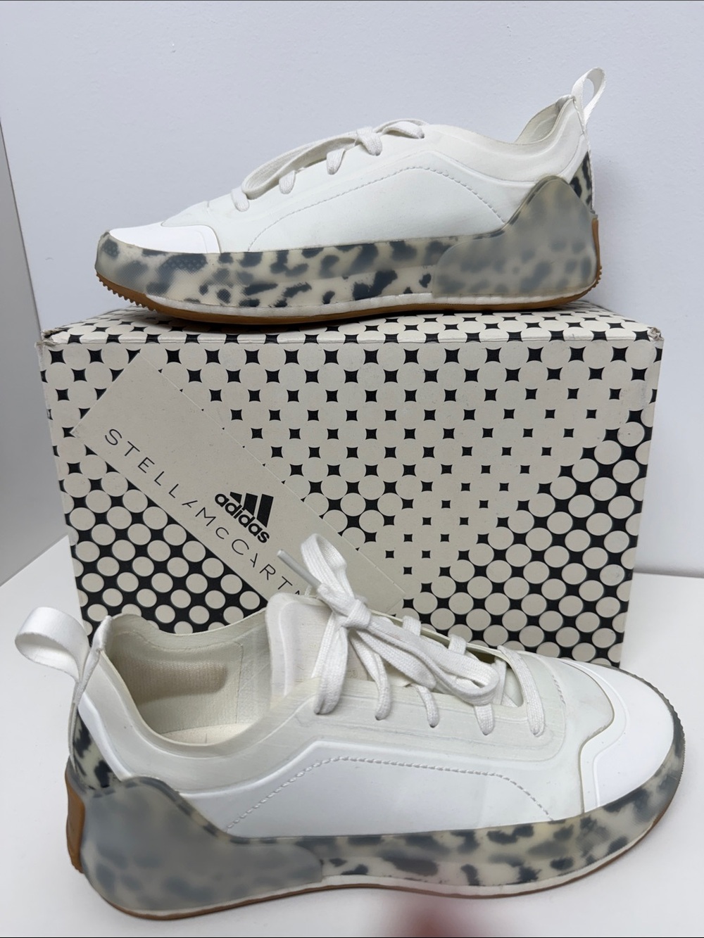 Adidas by Stella McCartney White Sneakers with Leopard-Print Trim